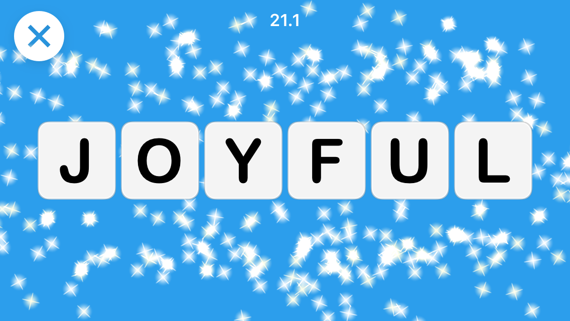 Scrambled victory screen, word 'joyful'