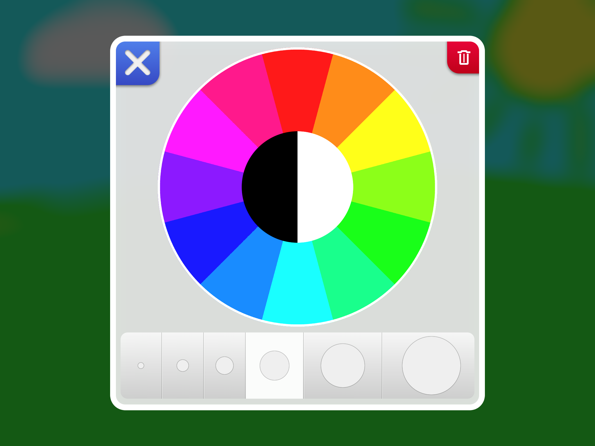 Color selection screen, white selected